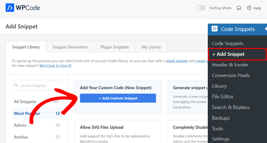Adding Custom Code in WPCode